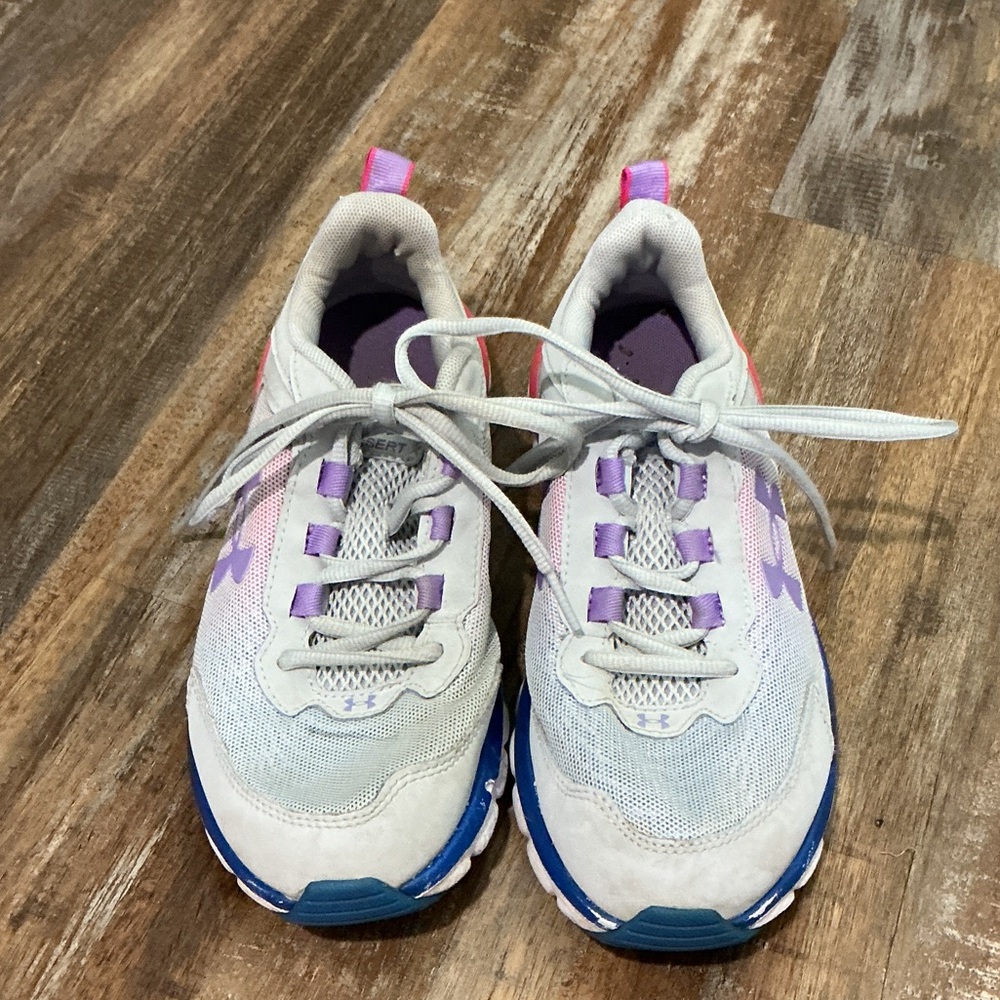 Under Armour Kids Sneakers - Light Gray with Purple and Blue